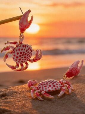 Stylish Red and White Crab Earrings